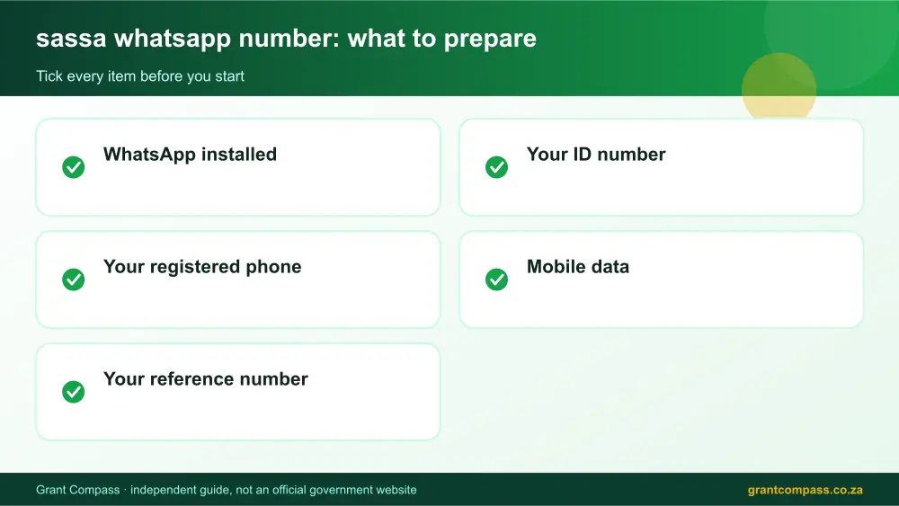 sassa whatsapp number documents checklist infographic – sassa whatsapp number South Africa 2026