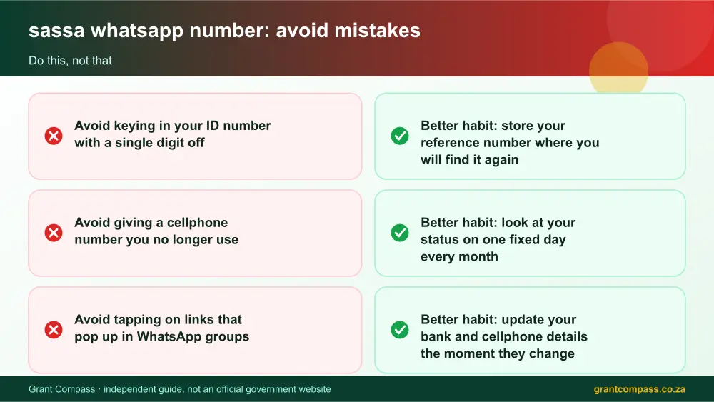 sassa whatsapp number mistakes to avoid and tips infographic – sassa whatsapp number South Africa 2026